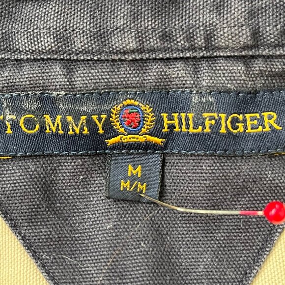 Tommy Hilfiger Mens Med Khaki Long Sleeve Button Down Shirt Crest Logo Cotton - Picture 8 of 11